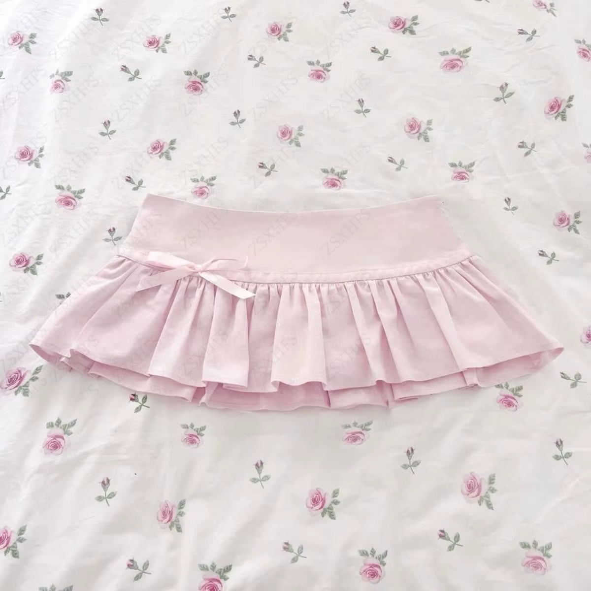 Jupes d'été Kawaii pour femmes, vêtements mignons, nœud rose, style fille douce, esthétique des anné