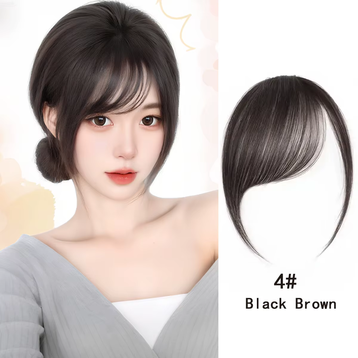 Frange synthétique courte inclinée marron-noir, extension de cheveux artificiels à clipser, accessoi