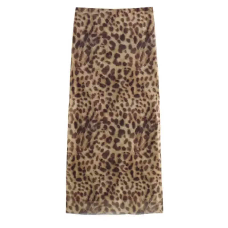 Femmes léopard Tulle jupe Midi mode d'été taille haute ceinture élastiquée jupes longues Streetwear