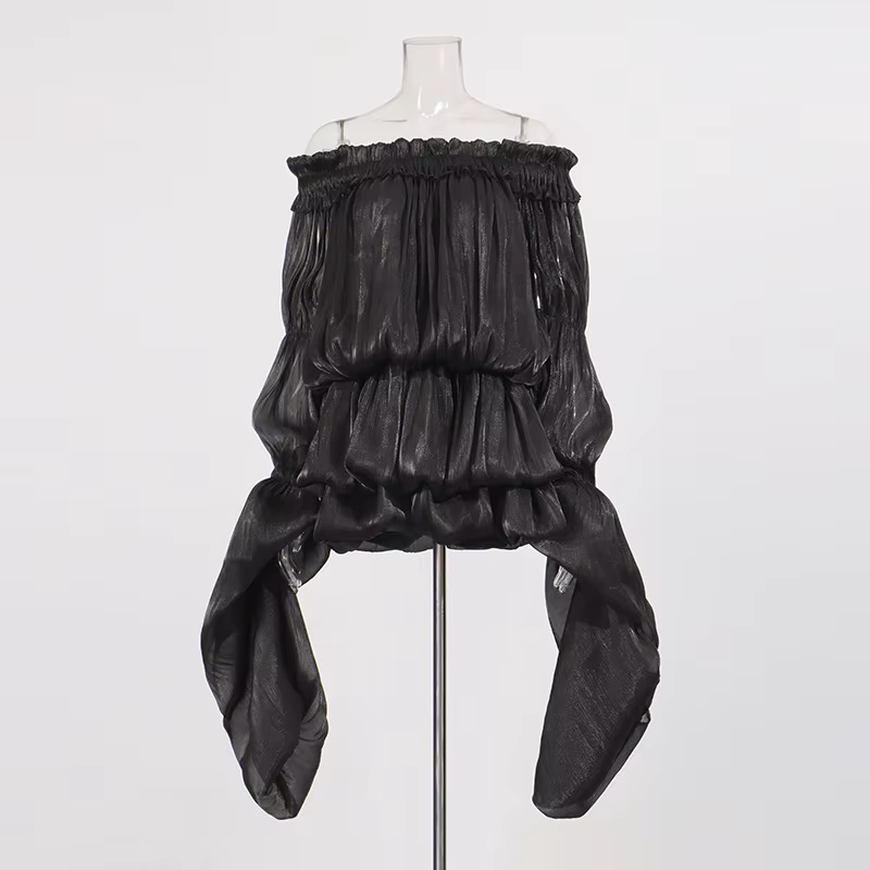Nouvelle Robe Femme 2026 Style Asymétrique Épaules Dénudées avec Ruban et Volants pour un Look de Va