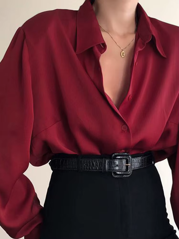 Chemisier boutonné à manches longues pour femme, chemise boutonnée, col rabattu, bureau, décontracté