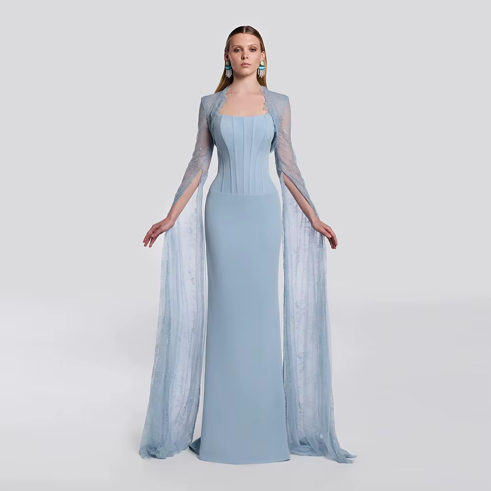 Robe de soirée sirène tendance, dentelle moderne, manches longues, robes de célébrités personnalisée