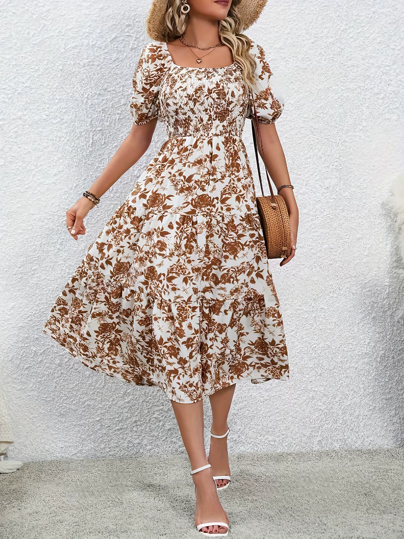 Robe longue à imprimé Floral, Direction élégante, avec col, robe Maxi à imprimé Floral, mode femme,