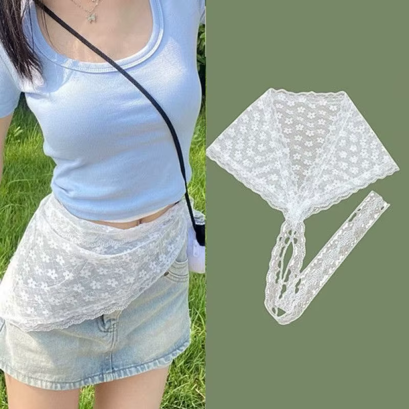 Demi-jupe polyvalente en dentelle triangulaire pour femmes, jupe d'été à la mode avec foulard assort