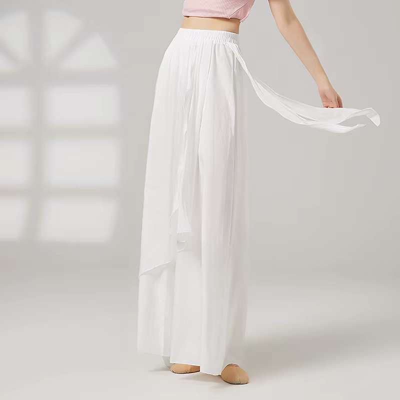 Jupe de danse classique pour femmes, pantalon ample à jambes larges, en mousseline de soie brillante