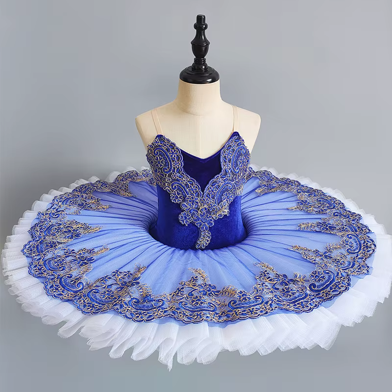 Jupe de ballet professionnelle bleue pour enfant, jupe de ballet plate pour cosplay, costume de scèn