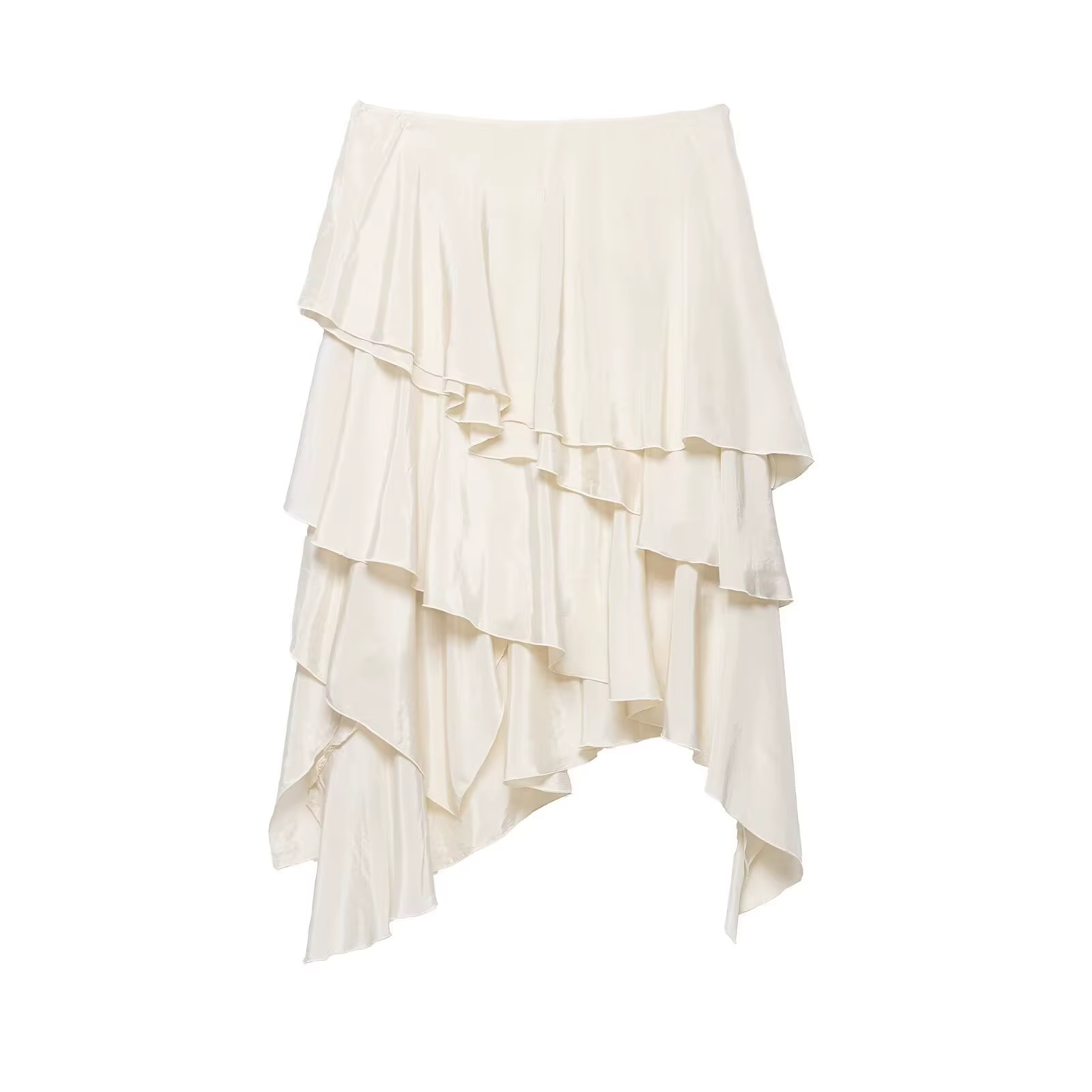 Jupe décorative superposée à taille mi-haute, ourlet asymétrique, jupe midi, style décontracté confo