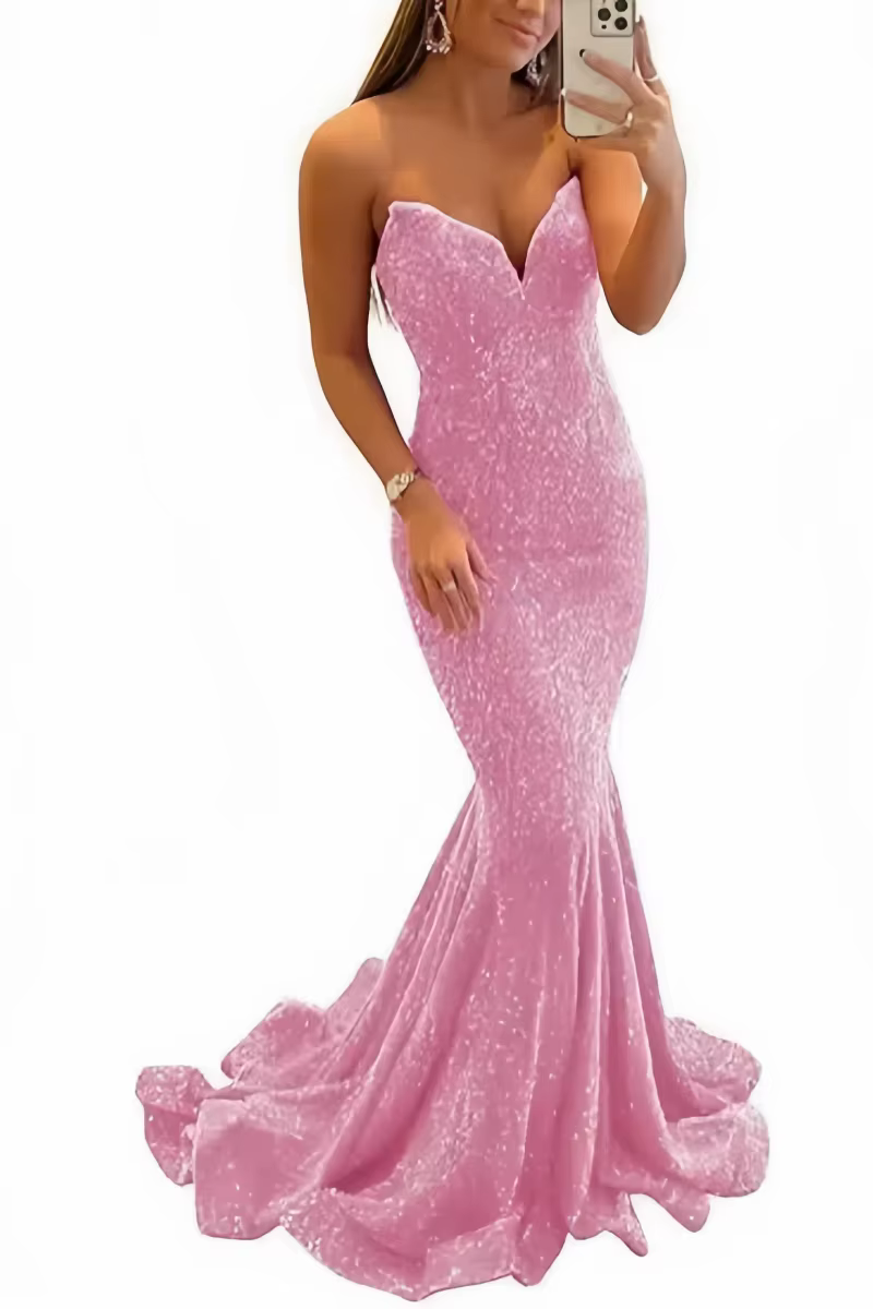 Robe de Soirée à Paillettes pour Femme, Tenue de Bal Longue et Sexy, Forme Sirène, Col en V
