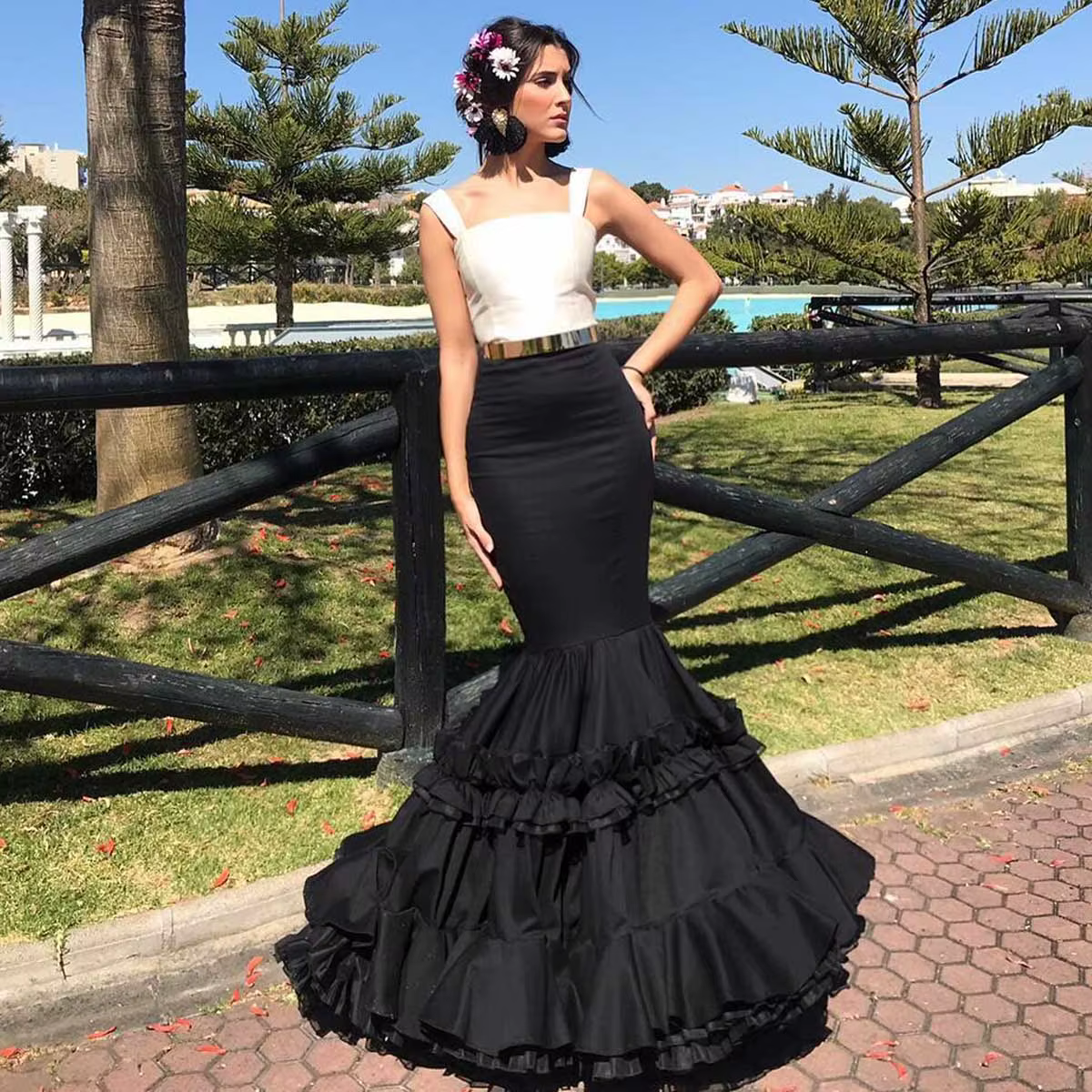 Jupe sirène noire personnalisée Style espagnol taille haute longueur au sol jupe de soirée robe Maxi