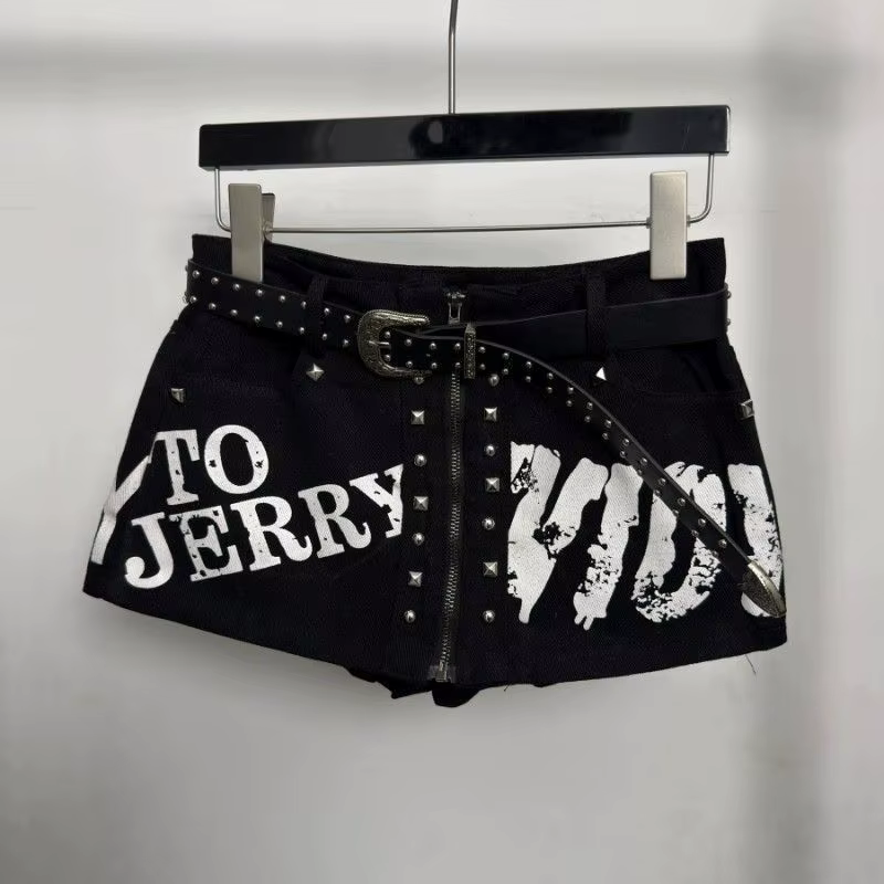 Mini-jupe short en jean riveté pour femme, style punk, avec fermeture éclair, design original