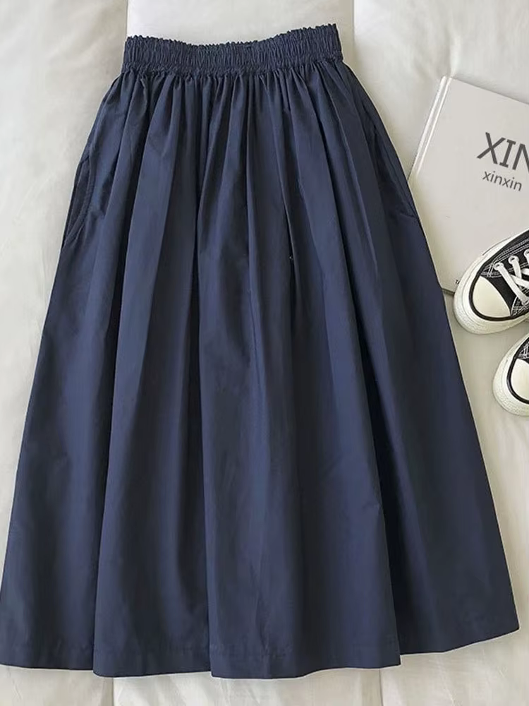 Jupe longue blanche pour femmes, taille haute, ligne a, longueur aux genoux, poches plissées, décont