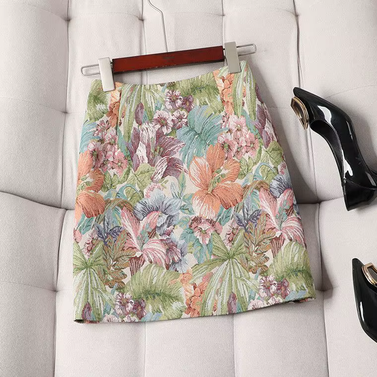 Jupe courte colorée de style français pour femmes, nouvelle peinture à l'huile rétro, mode Jacquard,