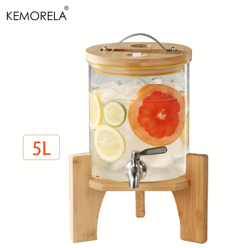 Distributeur de boissons en verre 5L avec support, distributeur de boissons transparent avec robinet