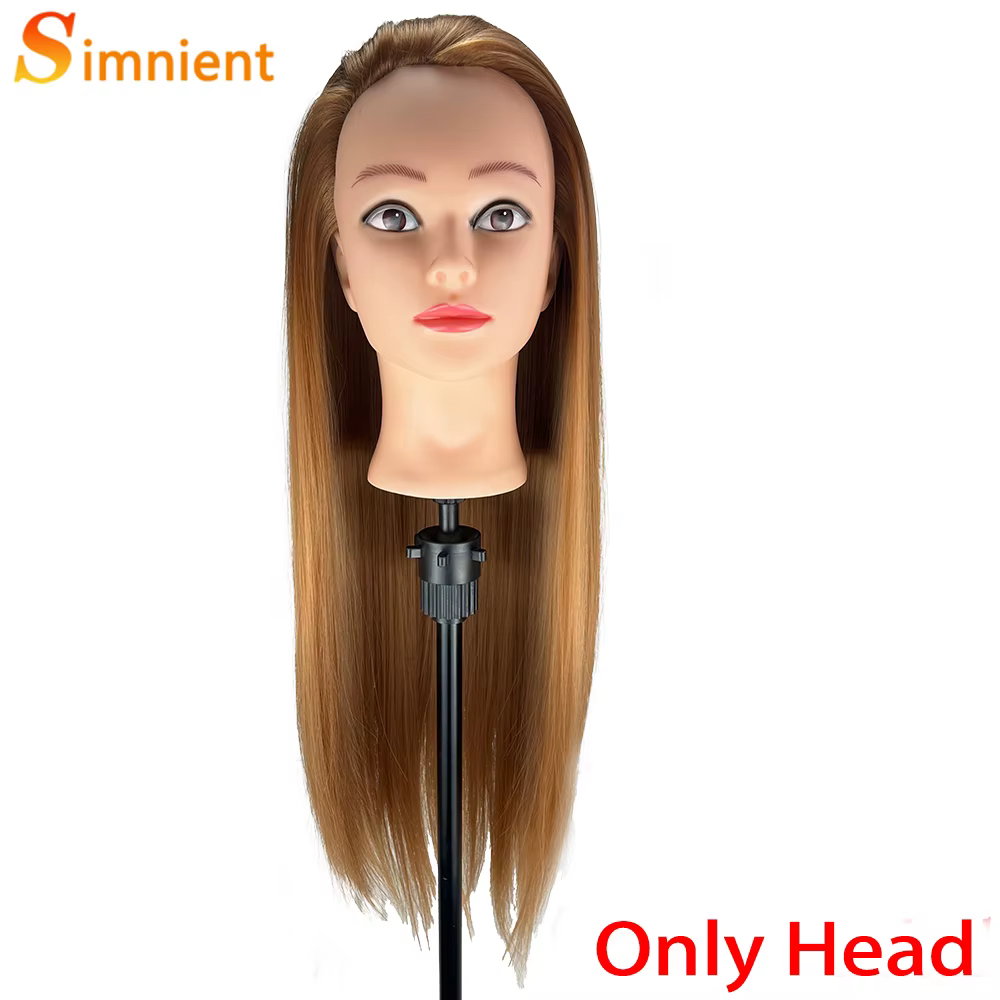 Tête de mannequin d'entraînement pour coiffure et maquillage, 70 cm, cheveux raides, pour la pratiqu