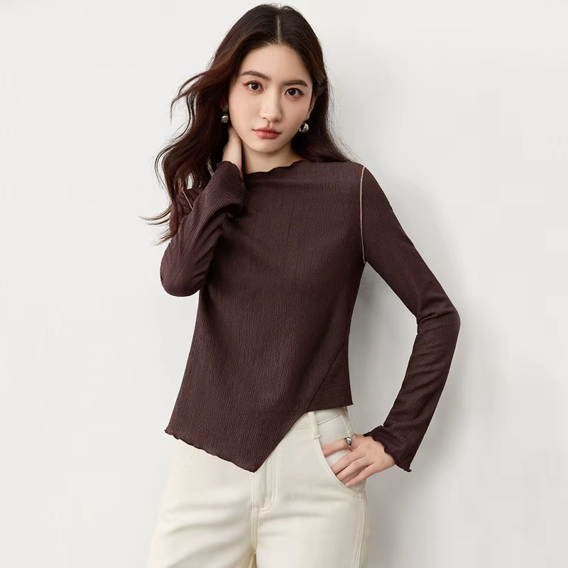 T-shirt à manches longues SENTUBILA pour femme, nouvelle collection automne 2026, hauts asymétriques
