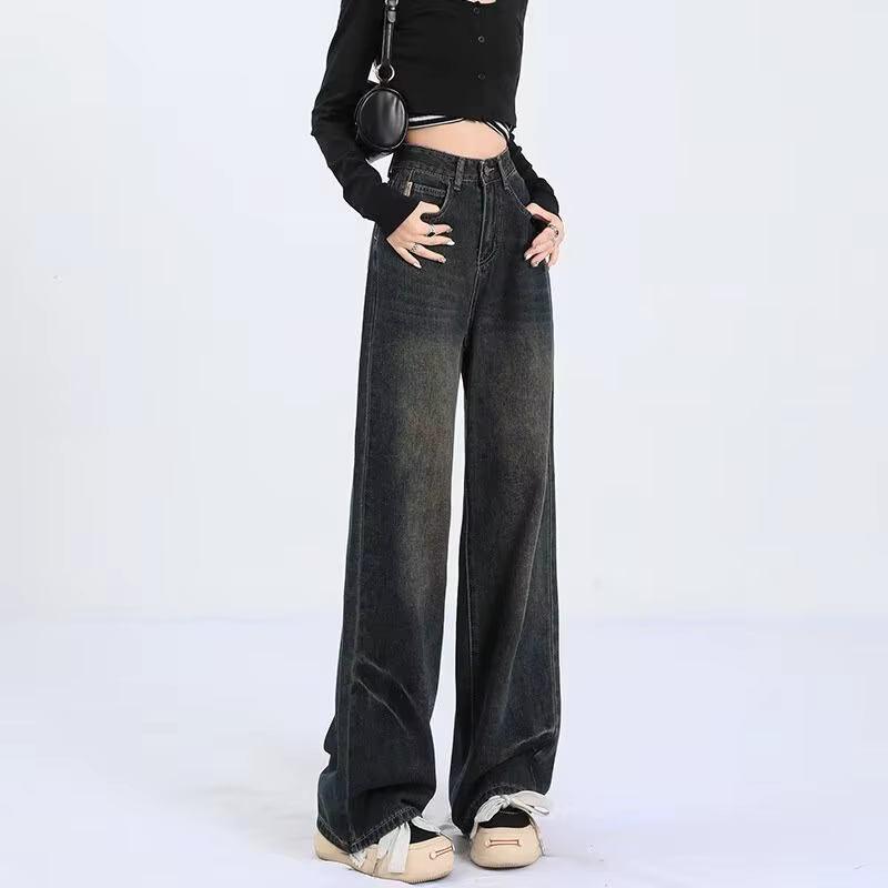 Jean en denim taille haute coupe droite pour femme, nouvelle collection printemps-été, grandes taill