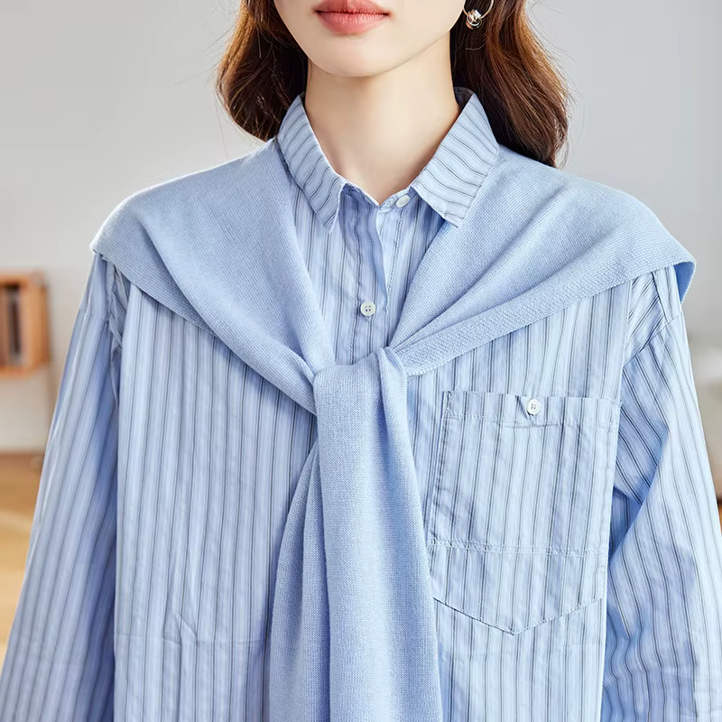 Chemisier rose rayé à manches longues et revers pour femme, haut en maille à col châle, boutonnage s