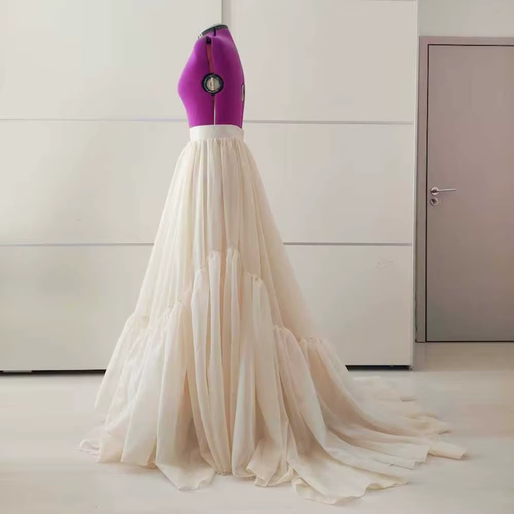Jupe de mariée élégante à volants, jupe de mariée fluide, robe de soirée Beige, jupe de mariée longu