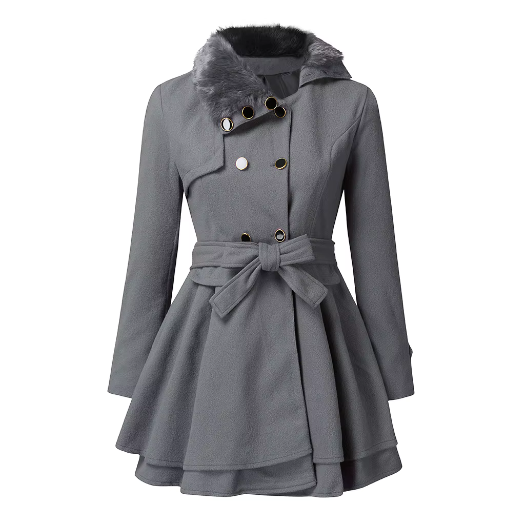 Veste longue en laine pour femmes européennes et américaines, manteau en Tweed à Double boutonnage, 