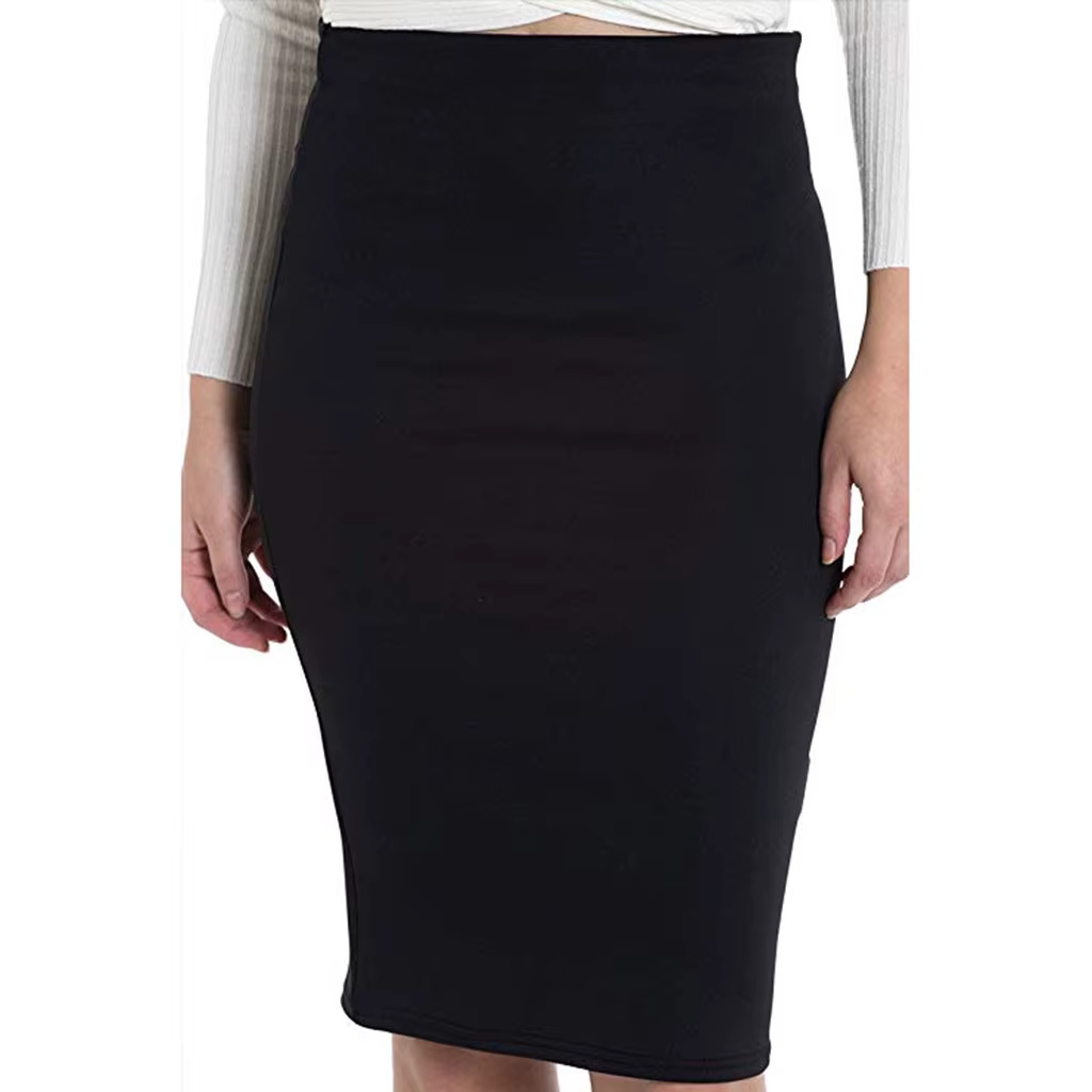 Jupe mi-longue élastique, coupe amincissante, taille haute, tendance, longueur aux genoux, vêtements