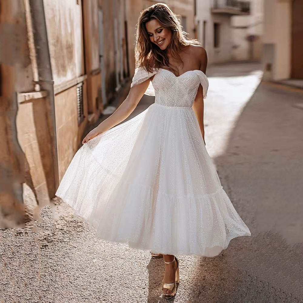 Robes De Mariée courtes pour femmes une ligne Boho robes De mariée dos nu ivoire robes De mariée Mid