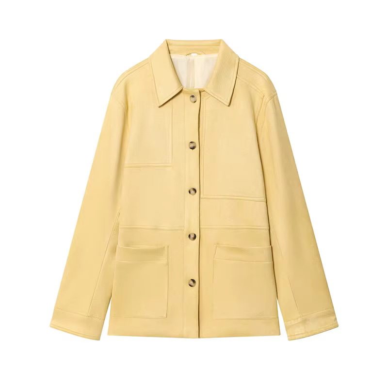 HH femmes mode manteaux jaune col rabattu manches longues poches simple boutonnage femme été décontr