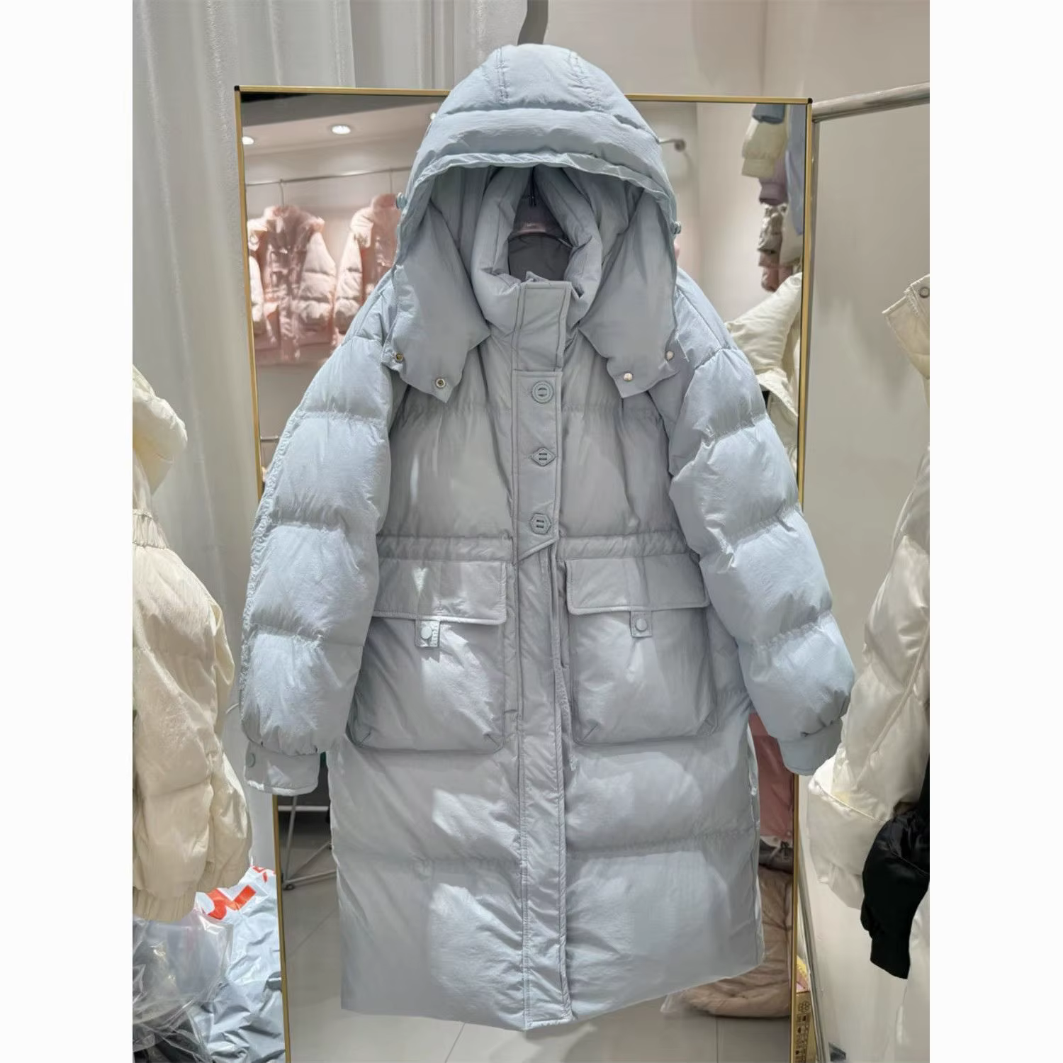Doudoune d'hiver taille moyenne et longue pour femme, manteau épais à capuche en duvet de canard bla