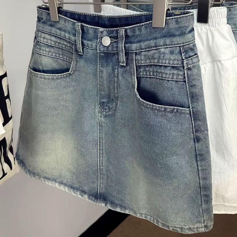 Jupes en Jean pour femmes, Vintage, taille haute, coupe cintrée, délavée, Mini jupes pour femmes, no