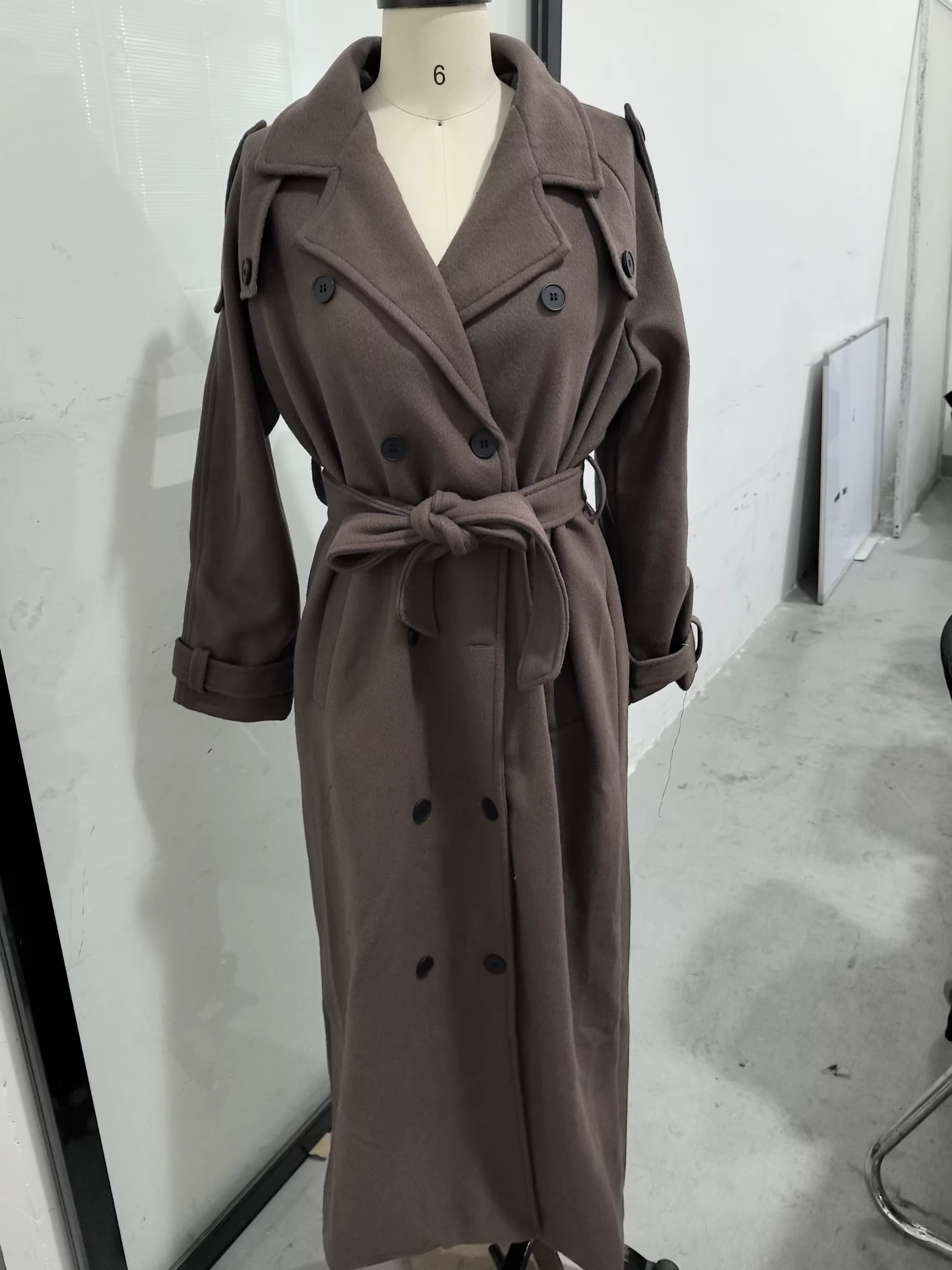 Trench-coat Long avec ceinture pour femme, revers solide, Double boutonnage, manches longues, vestes