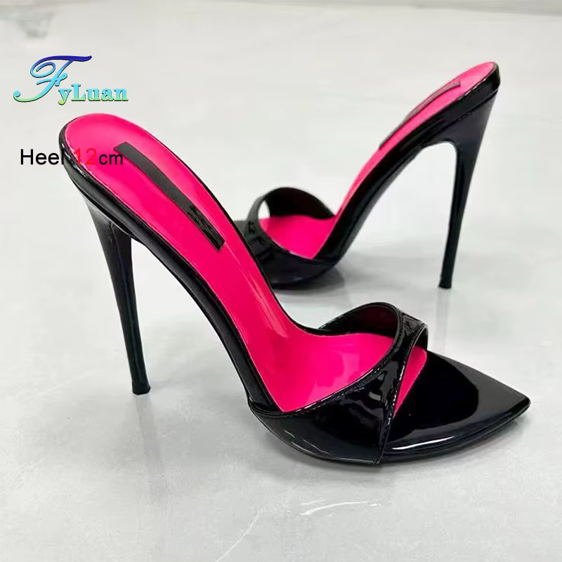 Pantoufles à talons aiguilles pour femmes, chaussures d'été à enfiler pour boîte de nuit, talons hau