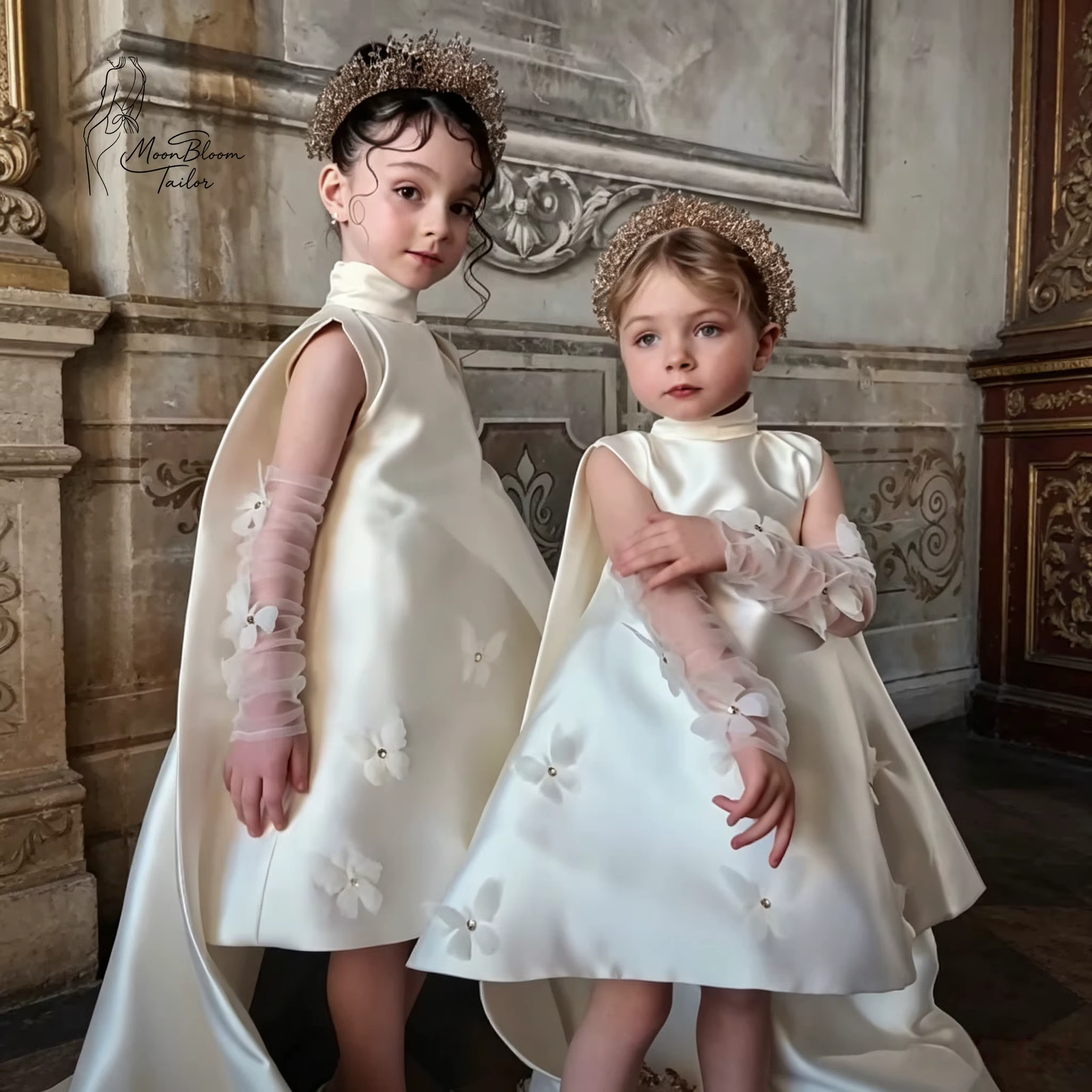 Robe de cérémonie pour filles : dotée d'une jupe tutu blanche en tulle brodé de style princesse. Cet