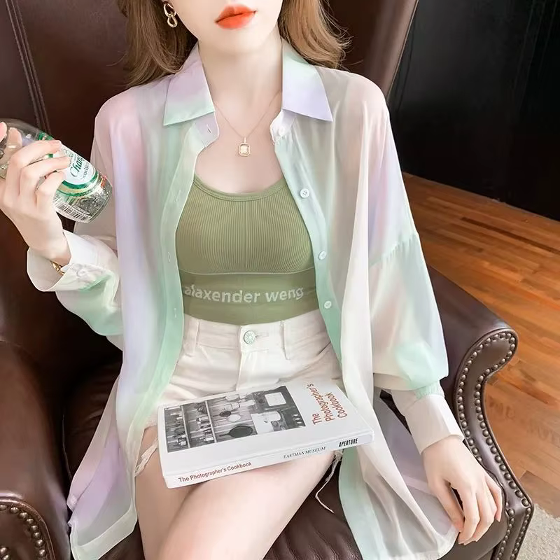 Chemise pour femme été/automne 2025, nouvelle chemise à manches longues arc-en-ciel, vêtement d'exté