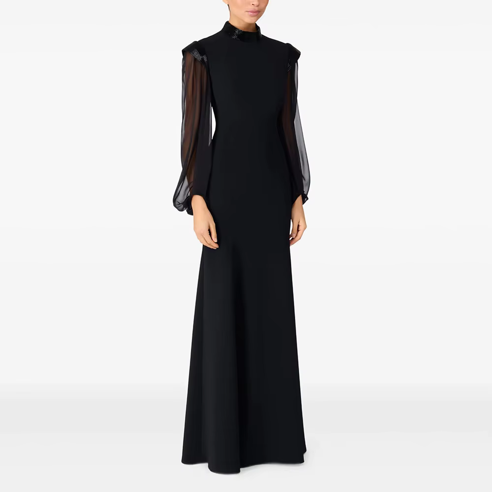 Robe d'invité de mariage sirène, Jersey noir, manches longues, robes de soirée élégantes pour femmes