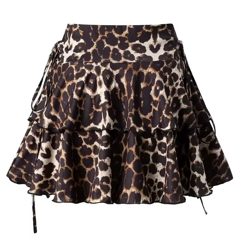 Jupe Courte Femme Imprimé Léopard 2026, Légèrement Extensible, Taille Haute, Coupe Ajustée, Élastiqu