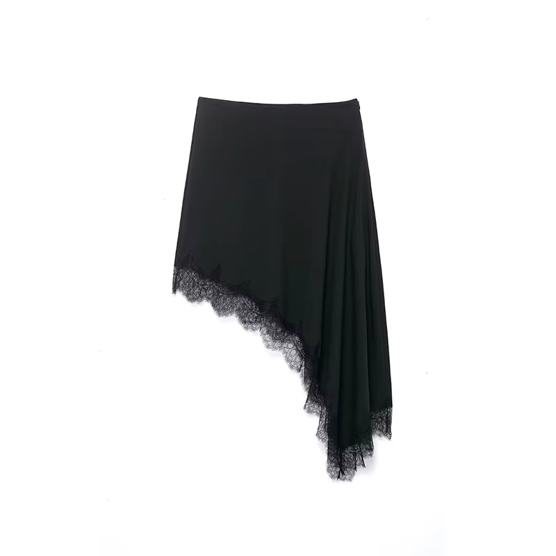 Willshela femmes mode solide dentelle ourlet asymétrique Mini jupe Vintage taille haute élastique fe