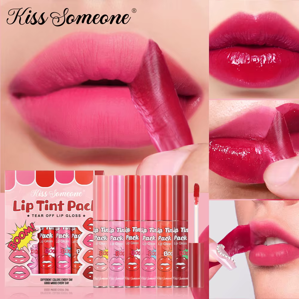 Ensemble de gloss à lèvres peel-off 6 couleurs, longue tenue et antidérapant, haute pigmentation, po
