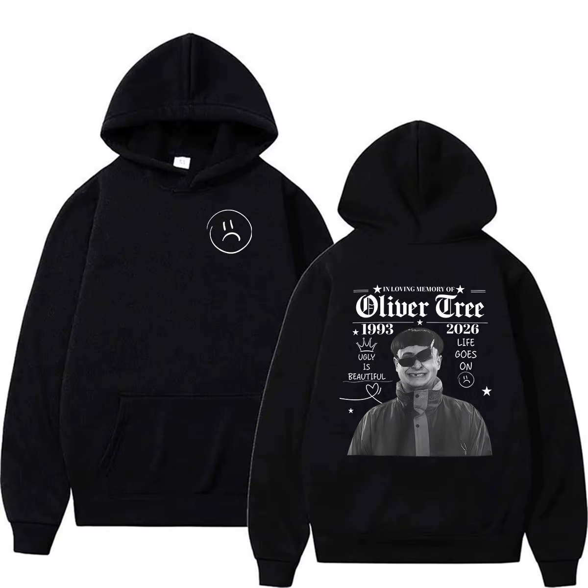 Sweat à capuche imprimé Oliver Tree Life Goes on 1993-2026 pour homme, style hip-hop, ample, en moll