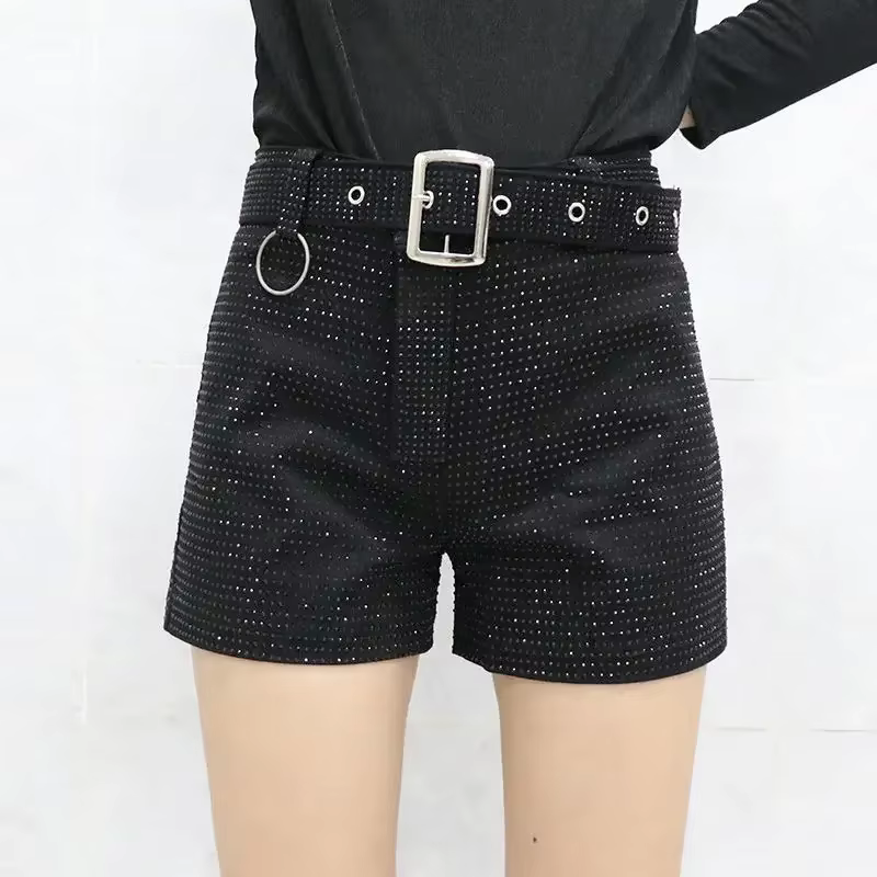 2025 strass Shorts femmes jambe large Shorts taille haute Sexy nouvelle mode taille élastique diaman