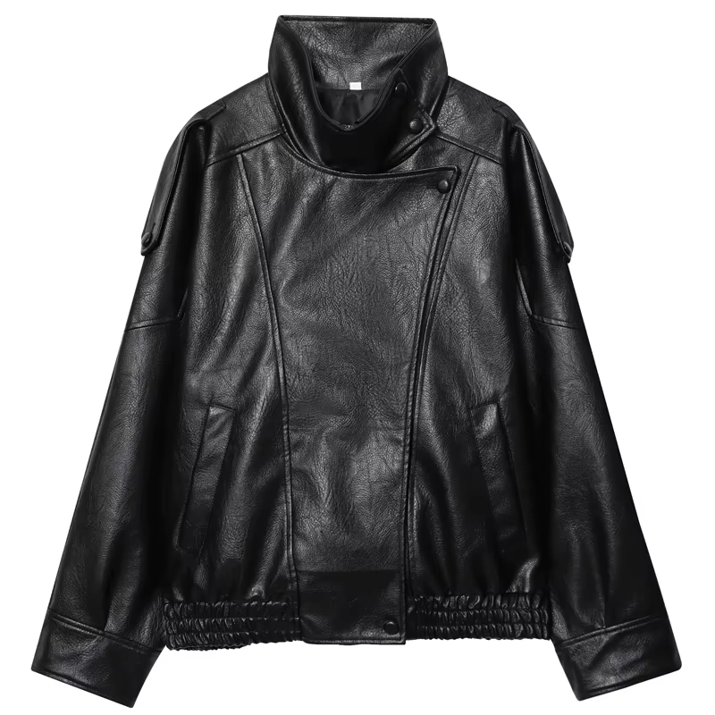 Veste femme noir veste en cuir Pu haut à manches longues femme automne 2025 nouveau en vestes et man