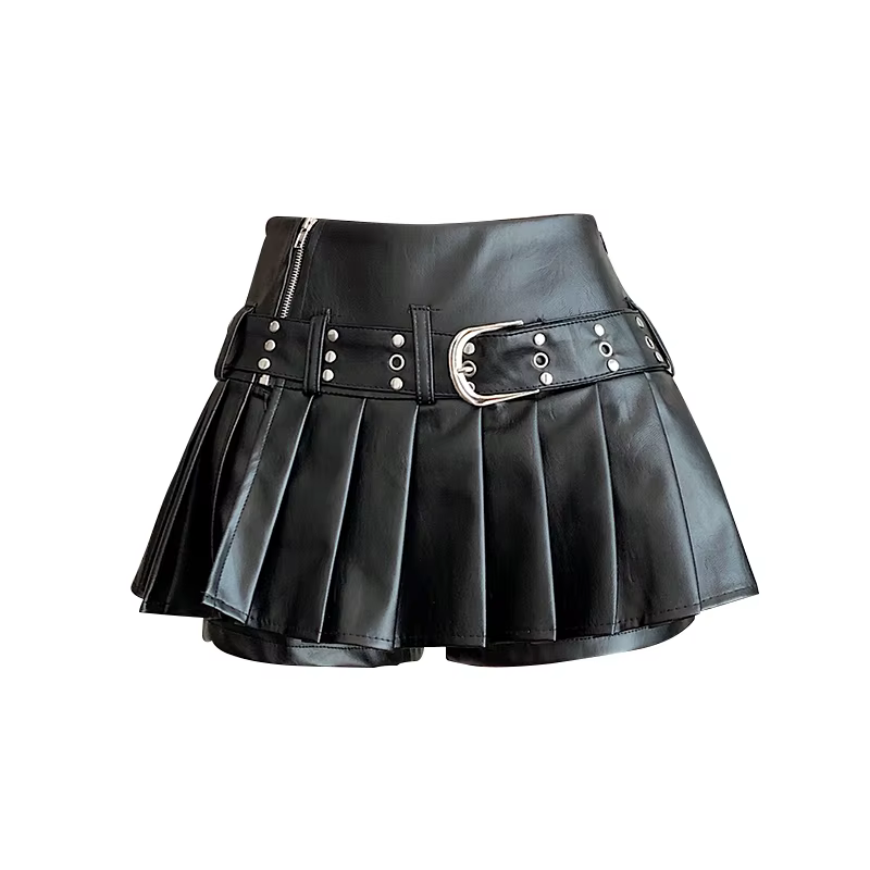 Jupe trapèze gothique noire en cuir plissé pour femmes, Mini short Y2k, jupe Emo coréenne Harajuku, 