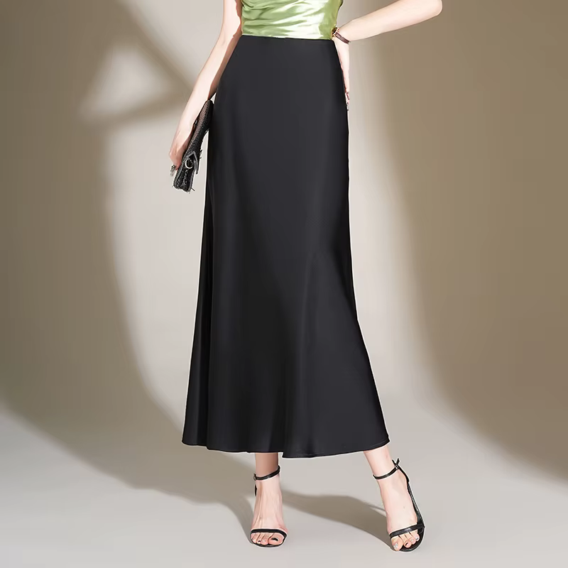 ZUZK-Jupe longue enveloppée de hanche en satin pour femme, mince, cool, vintage, tambour, bureau, ta