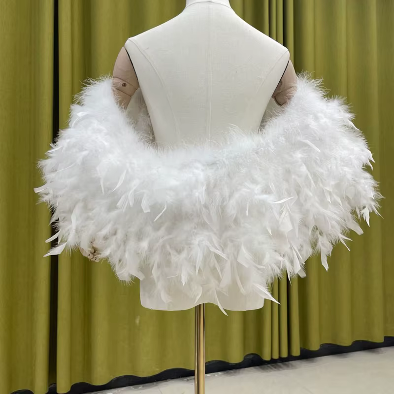 Haut châle en plumes pour femmes, à la mode et élégant, 20x130cm, adapté aux fêtes et aux mariages,