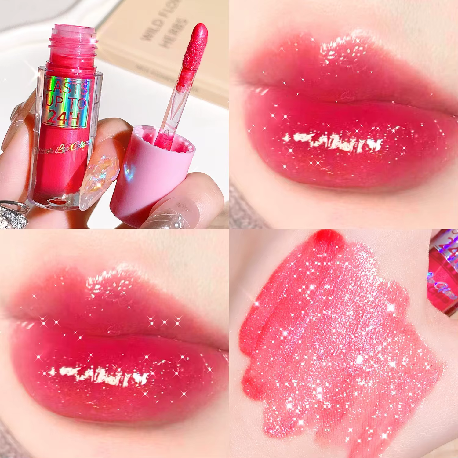 Vernis à lèvres à paillettes à lumière fluide, brillant à lèvres longue durée, liquide imperméable, 