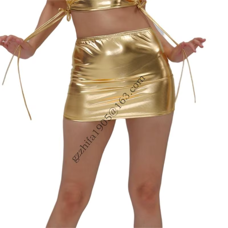 Mini jupe métallique pour femmes design plissé brillant jupes bodycon robe courte super pour les fêt