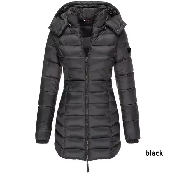 Parka chaude à capuche pour femme, manteaux rembourrés en coton épais, couleur unie, mi-longue, déco