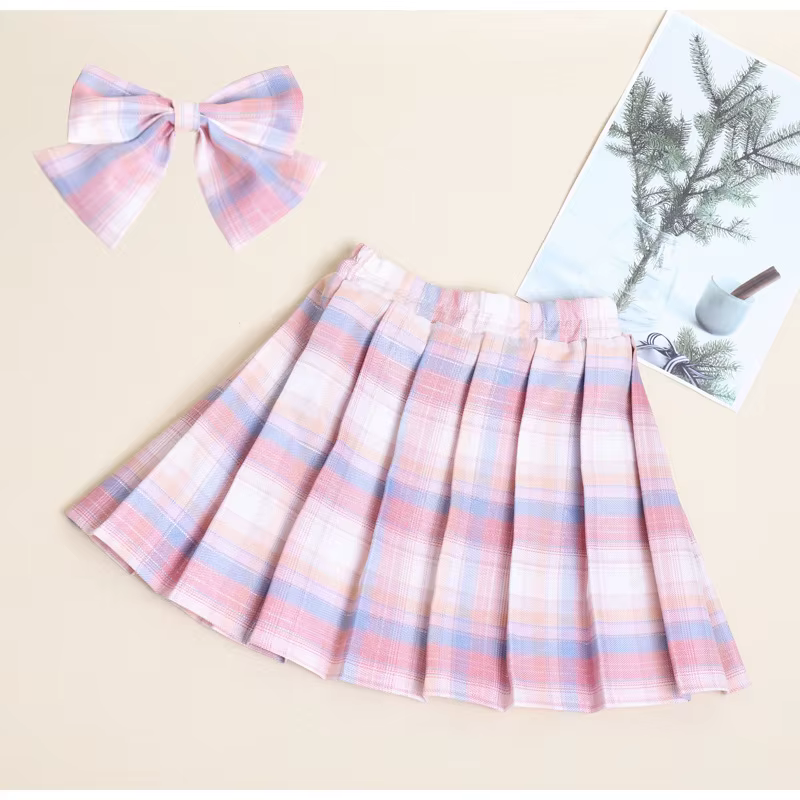 Jupe plissée rayée JK avec nœud papillon pour filles de 3 à 12 ans, style collège, collection Printe