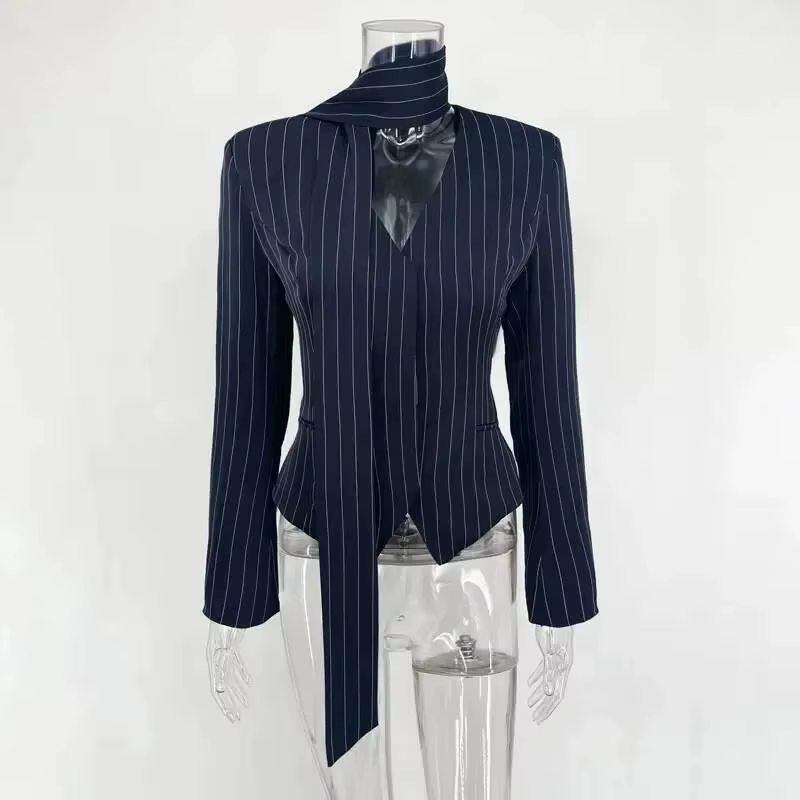 Ensemble de robe 3 pièces pour femmes, élégant, col en v, ruban rayé, Blazer, robe courte Slim, mode