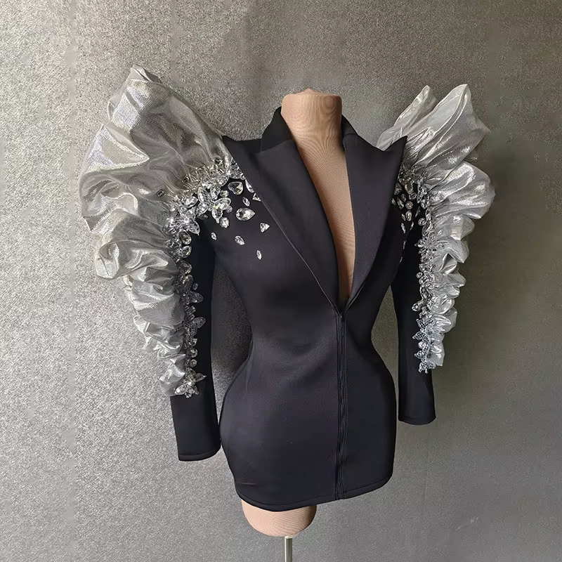 Robe de soirée élégante à col en V profond, manches longues, sexy, amincissante, avec épaulettes, su