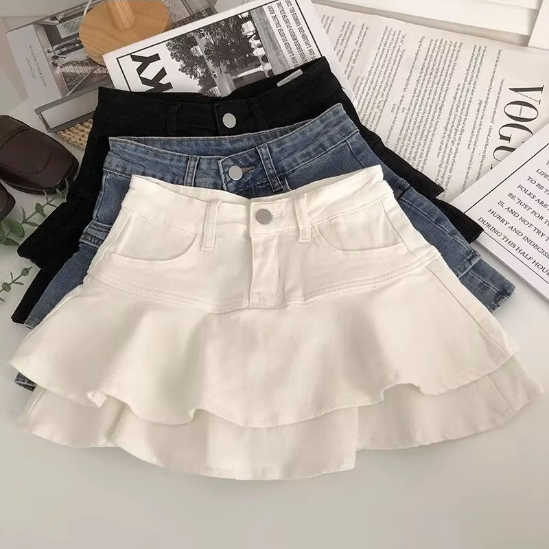 Jupe en jean pour filles, mini-jupe décontractée extensible d'été pour grandes enfants de 7 à 14 ans