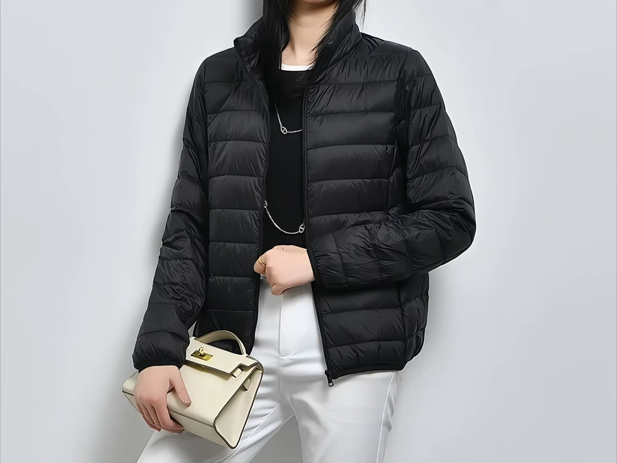 Doudoune légère à col montant pour femmes, polyvalente, à la mode, courte en duvet de canard, légère